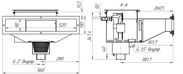 Скиммер 25 м² с автодоливом и переливом, с узкой горловиной 500 мм (Плёнка)
